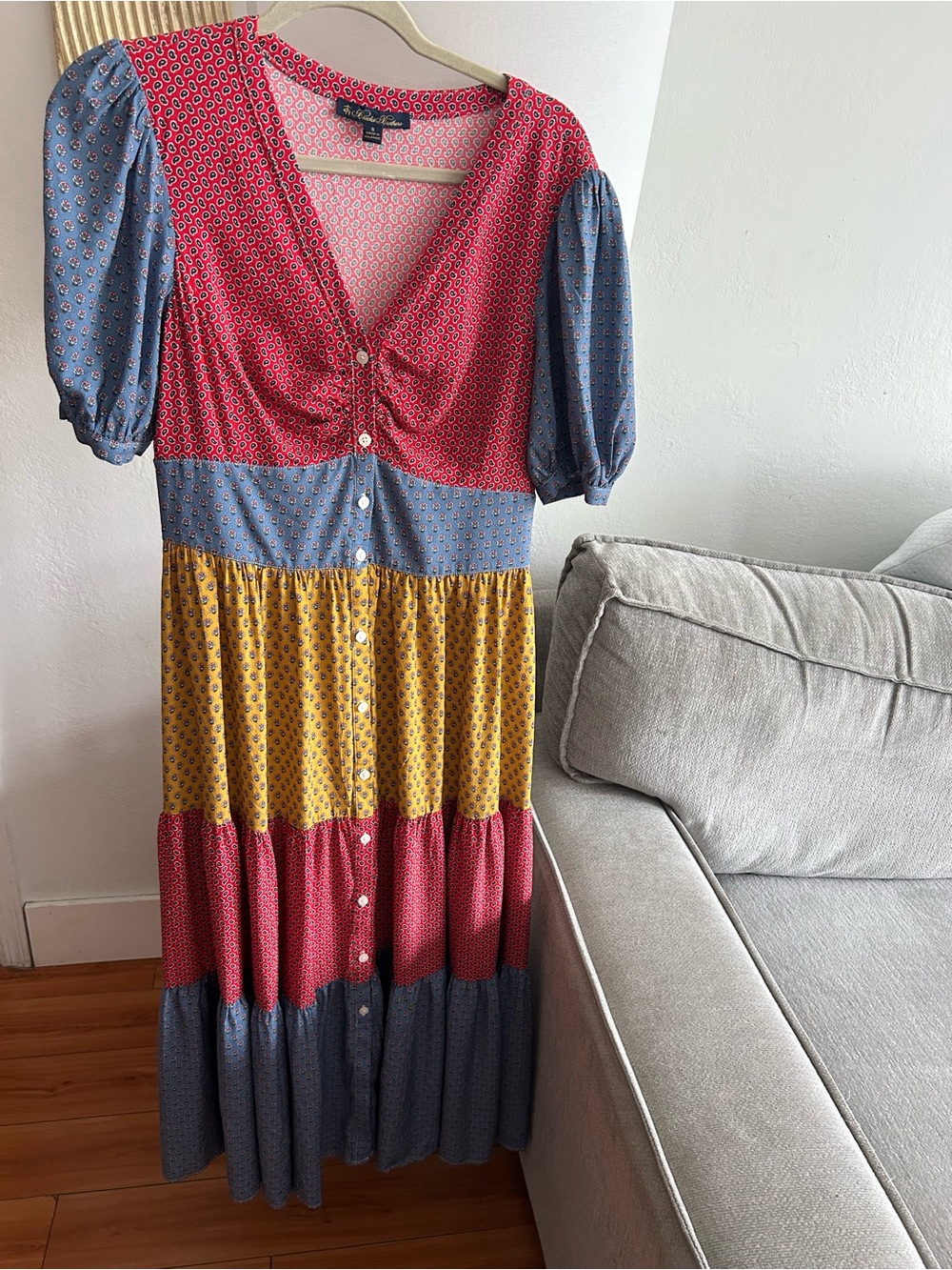 Brooks Brothers Tiered Patchwork Maxi Dress Boho Country Chic L Cottagecore - Picture 2 of 15